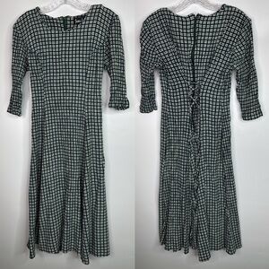 Vintage Jamie Brooke Green Check Cottagecore Lace Back Dress Small 80s